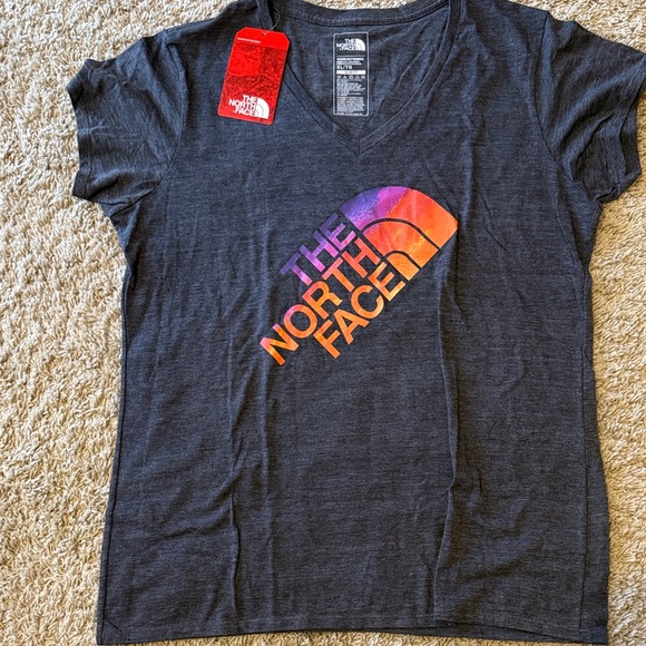 The North Face Tops - The North Face Women’s V-Neck Tee with Purple-Orange Logo brand new size XL